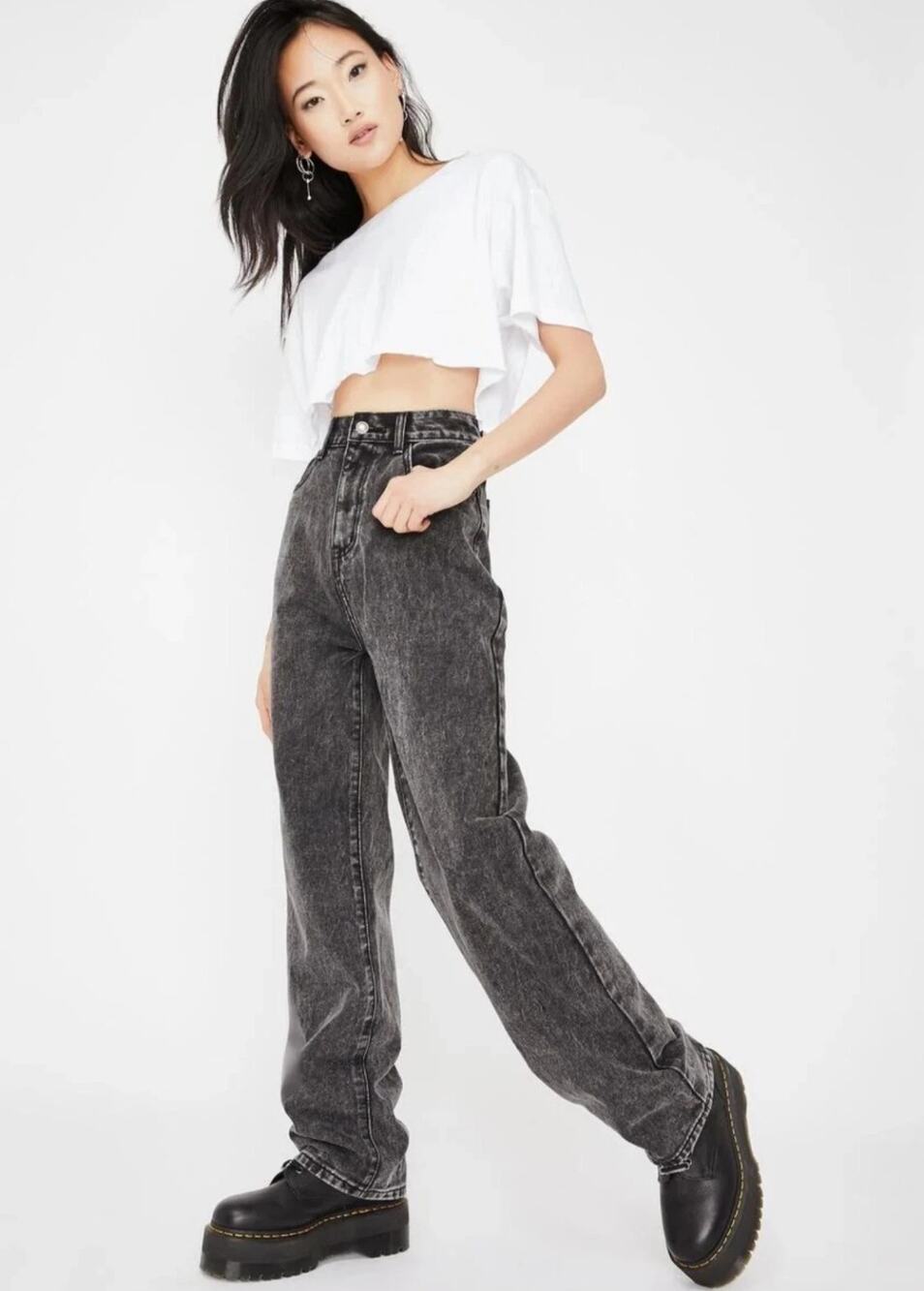 Momokrom Acid Wash Wide Leg Loose Fit Low Rise Jeans Black UK12/EU40/US10 Y2K